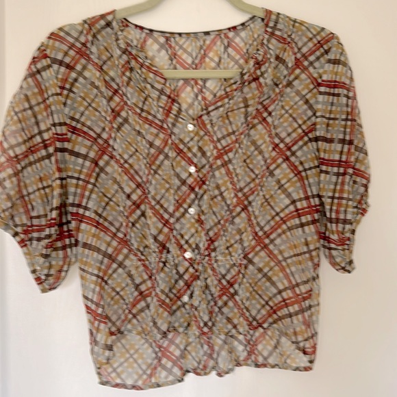 DOEN Cropped Silk Georgette Top. Sheer plaid. Small. No label because sample - Picture 1 of 2